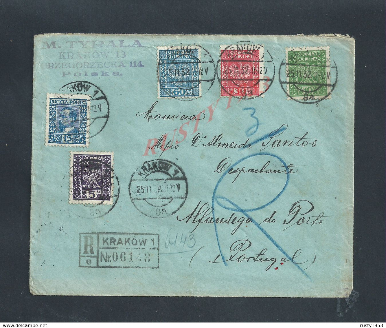 LETTRE COMMERCIALE SUR SERIE DE TIMBRES DE POLOGNE 1932 GRIFFE EN AR DE KRAKOW 1 POUR PORTO PORTUGAL : - Other & Unclassified