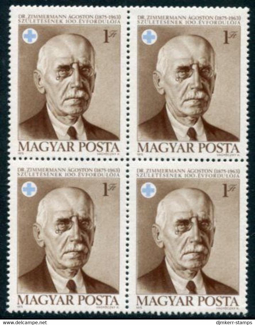 HUNGARY 1975 Zimmermann Centenary Block Of 4 MNH / **.   Michel 3057 - Neufs