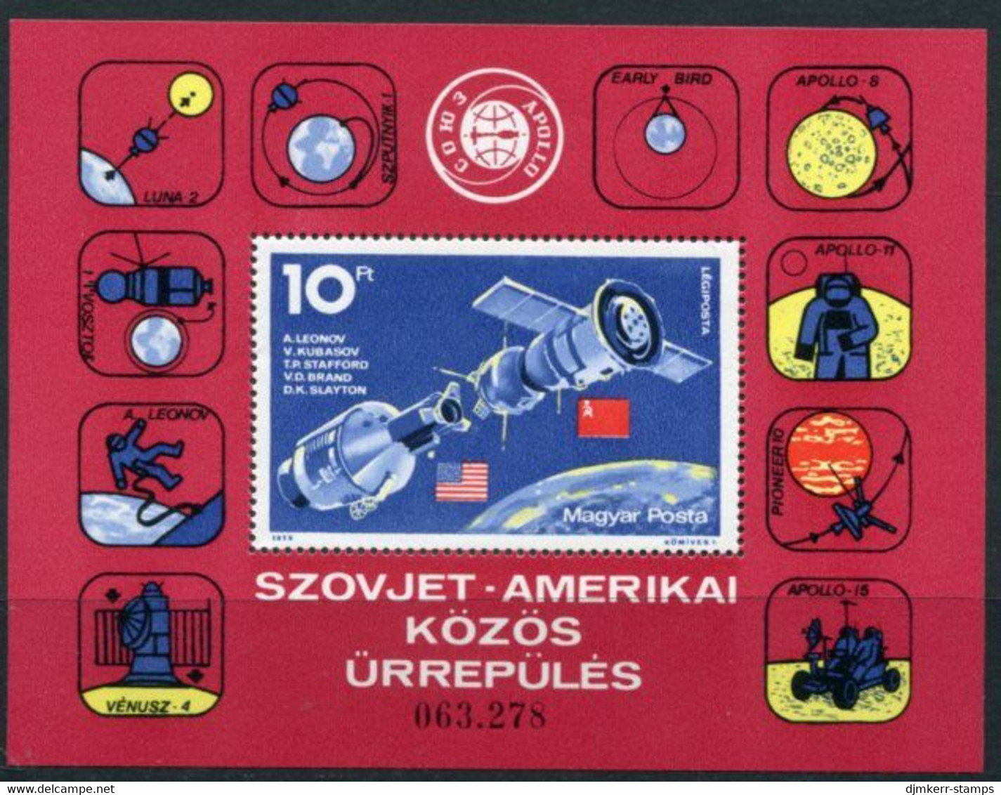 HUNGARY 1975 Apollo-Suyuz Joint Space Mission Block MNH / **..  Michel Block 111 - Ungebraucht
