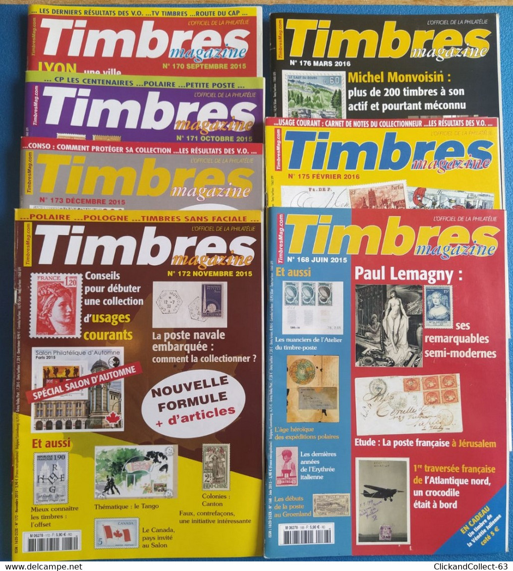 7 NUMÉROS DE TIMBRES MAGAZINE 2015 N°168/176 - Französisch