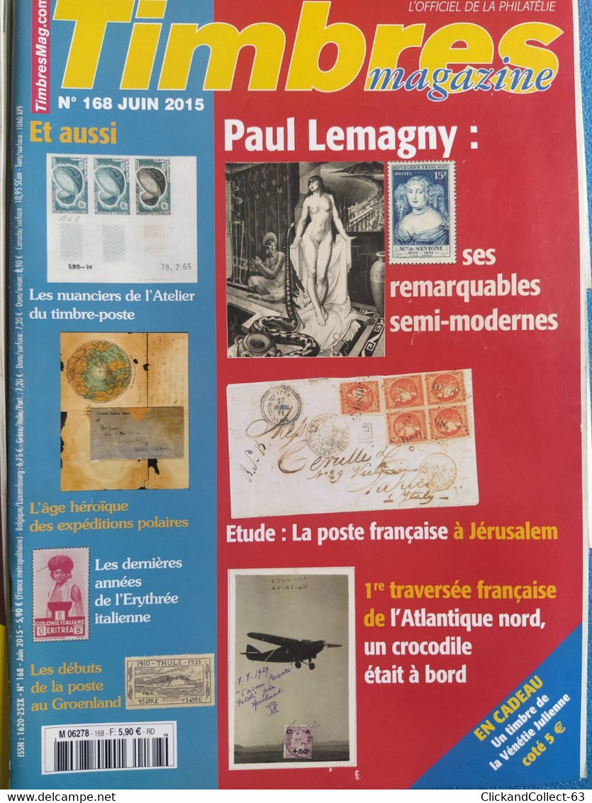 7 NUMÉROS DE TIMBRES MAGAZINE 2015 N°168/176 - Francese