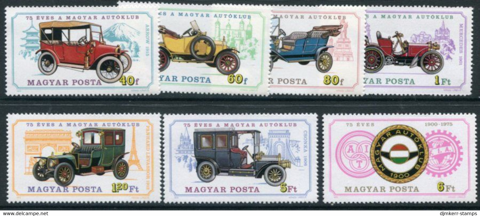HUNGARY 1975 75th Anniversary Of Autoclub: Vintage Cars MNH / **.  Michel 3031-37 - Unused Stamps