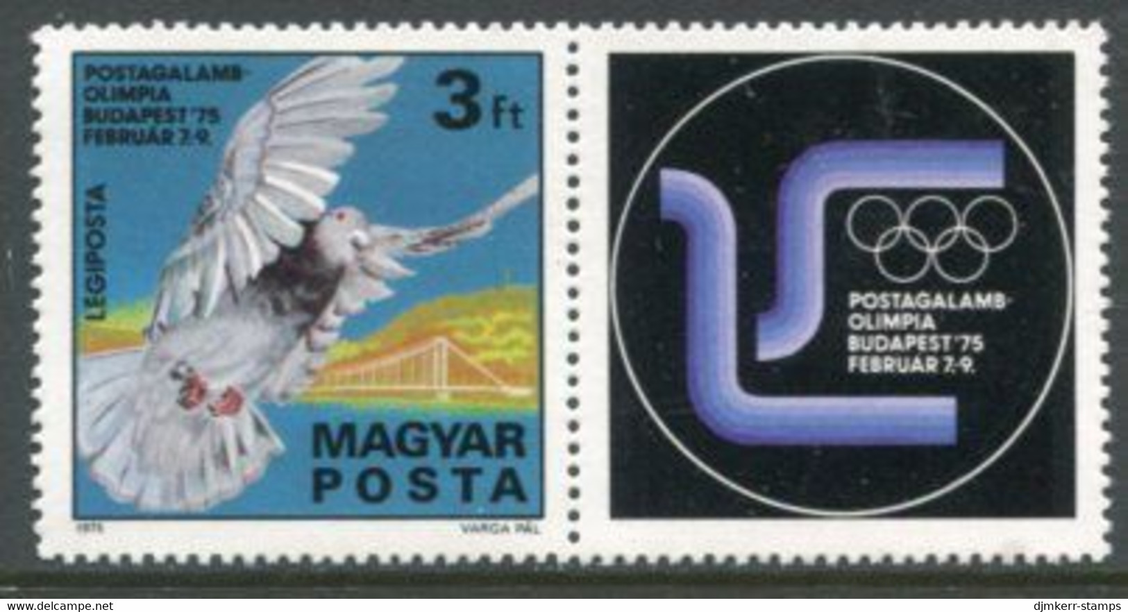 HUNGARY 1975 Mail Pigeon Olympiad MNH / **.  Michel 3022 Zf - Nuovi