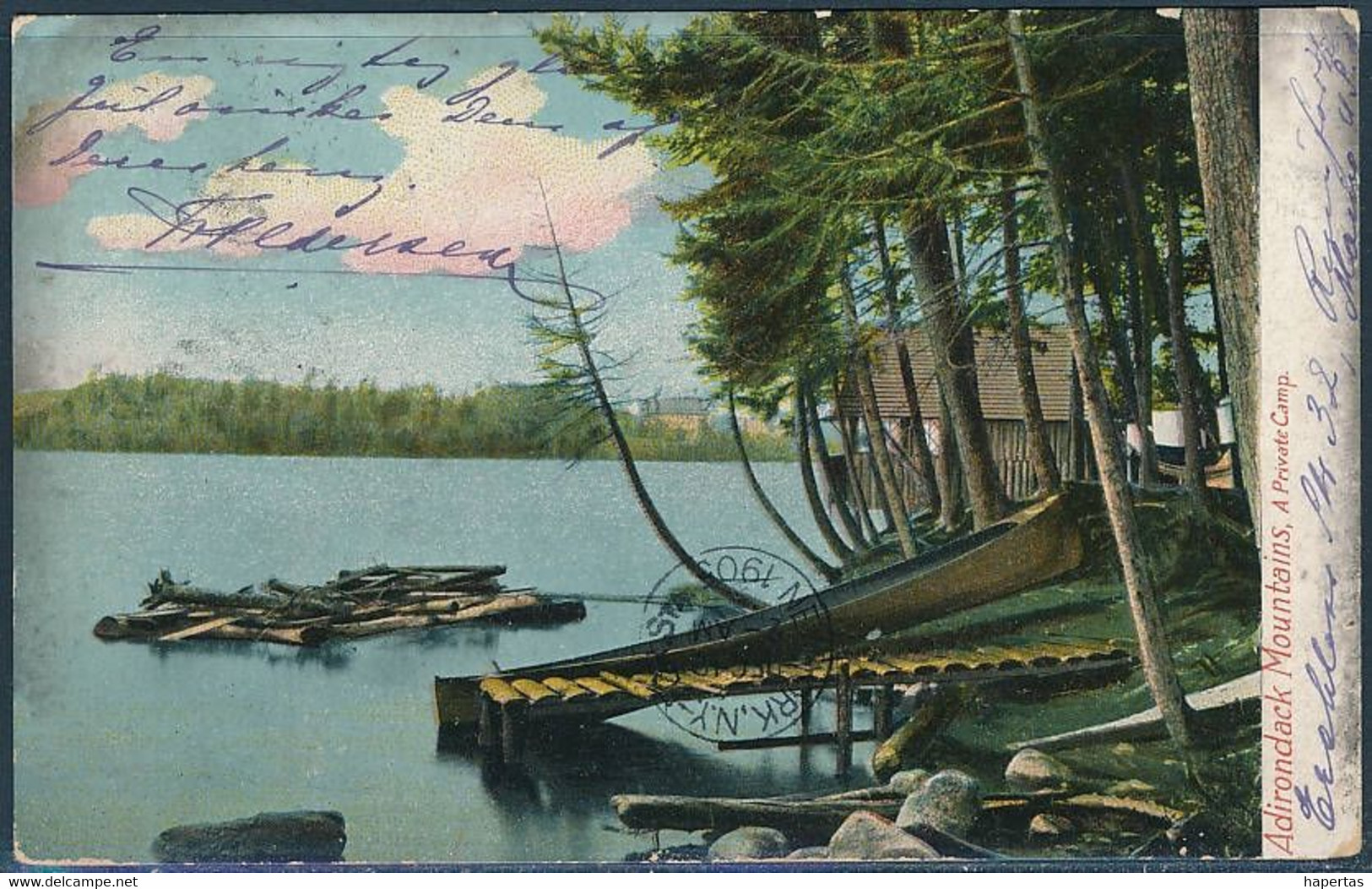 Adirondack Mountains, A Private Camp / Postmark - Posted 1905, Rumford Falls - Adirondack