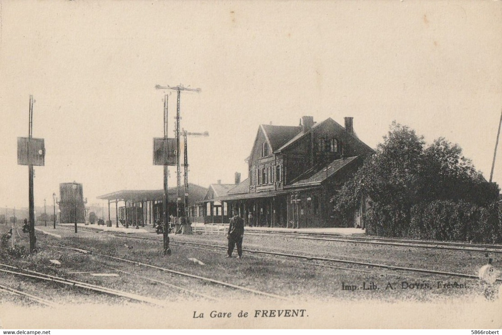 CARTE POSTALE ORIGINALE ANCIENNE : FREVENT LA GARE ANIMEE PAS DE CALAIS (62) - Gares - Sans Trains