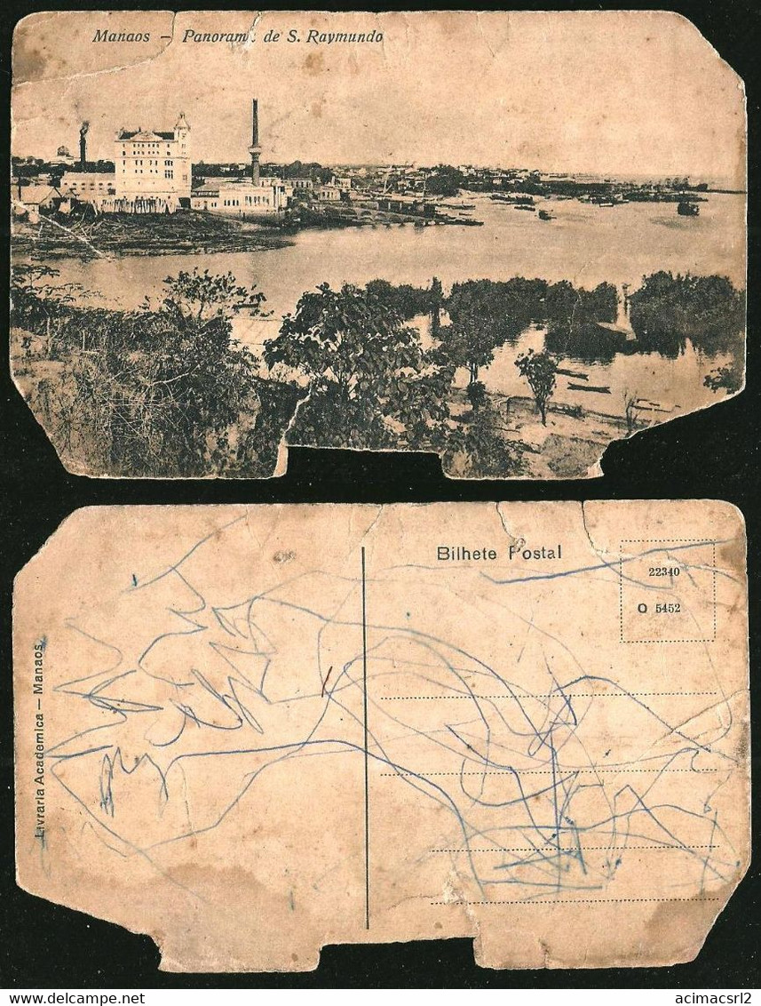 1131 - BRAZIL BRASIL - MANAOS Antiga MANAUS Panoramic View Of S. Raymundo - Broken Postal Postcard 1910's - Manaus