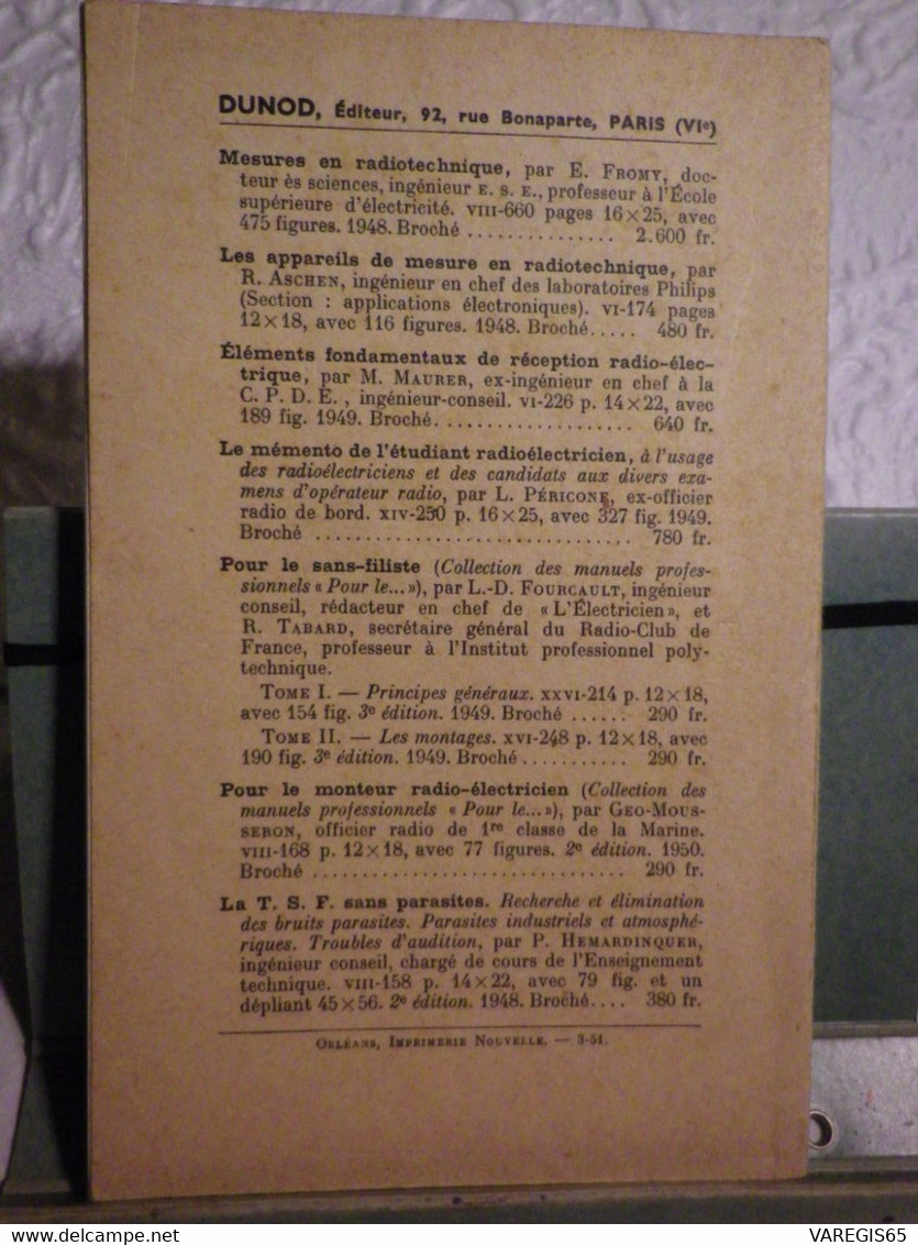 LES APPAREILS DE MESURE ET DE CONTROLE - RADIO ELECTRICIENS ET SANS FILISTES - PAR A. BRANCARD - EDITION 1951 CHEZ DUNOD - Audio-video