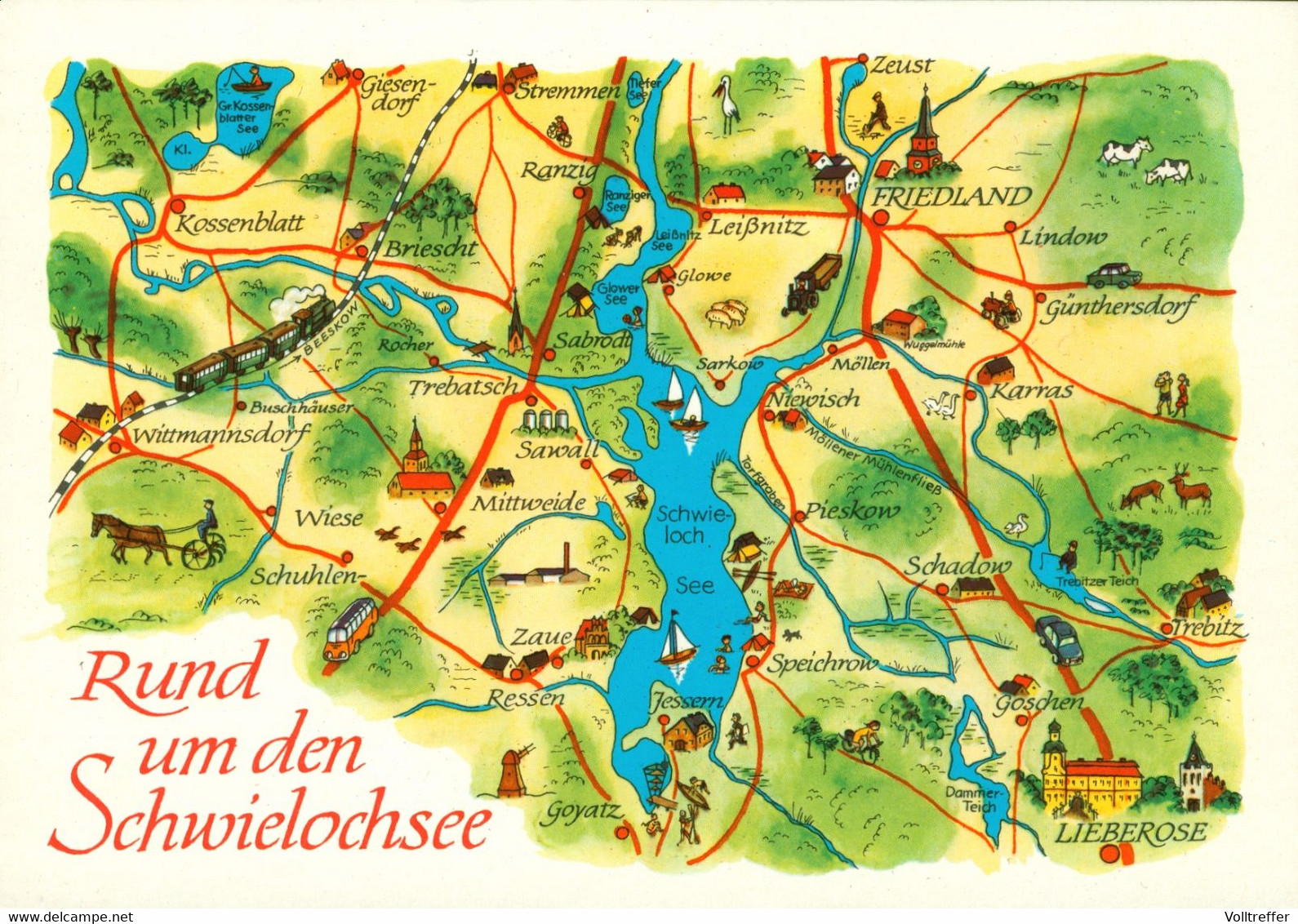 DDR AK Landkarte Rund Um Den Schwielochsee, Friedland, Lieberose, Kossenblatt - Schwielowsee