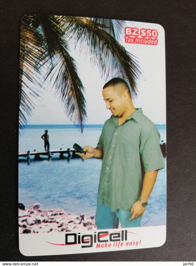 BELIZE Prepaid Card $50,-  DIGICEL/MAKE LIFE EASY /MAN ON BEACH  PREPAID   BTL    Fine Used Card  **5703** - Belize