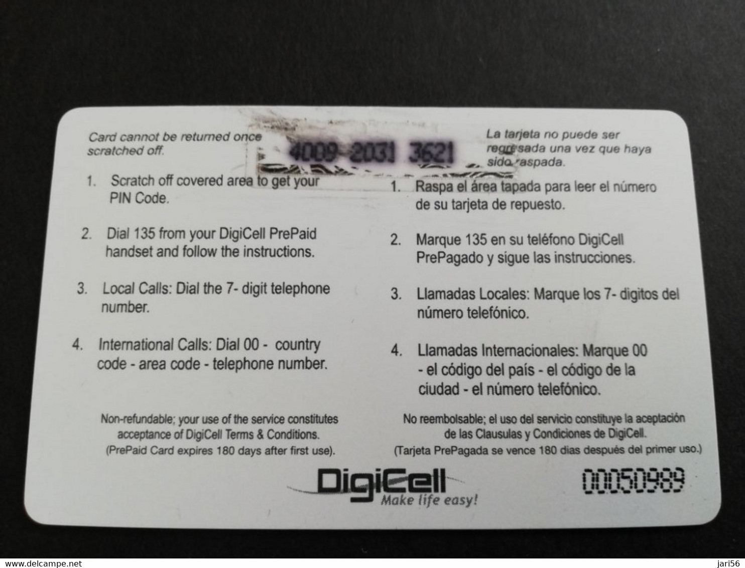 BELIZE Prepaid Card $50,-  DIGICEL/MAKE LIFE EASY /MAN ON BEACH  PREPAID   BTL    Fine Used Card  **5703** - Belice