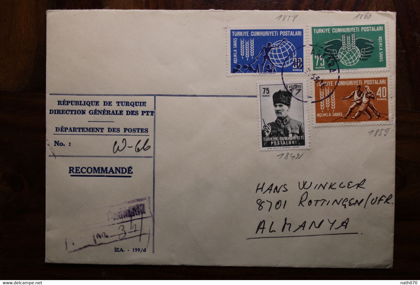 Turquie 1963 Recommandé Röttingen Türkei Air Mail Cover Par Avion Allemagne Turkey Türkiye - Cartas & Documentos