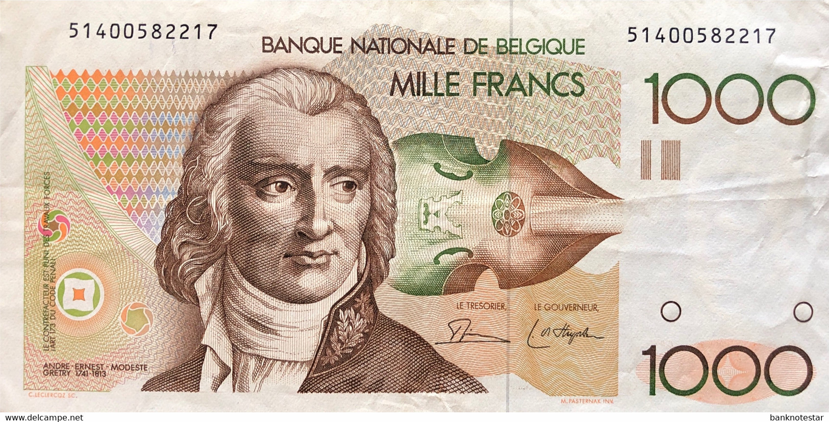 Belgium 1.000 Francs, P-144 (1980) - Very Fine ++ - Signature 3+10 - First Issue! - 1000 Francs