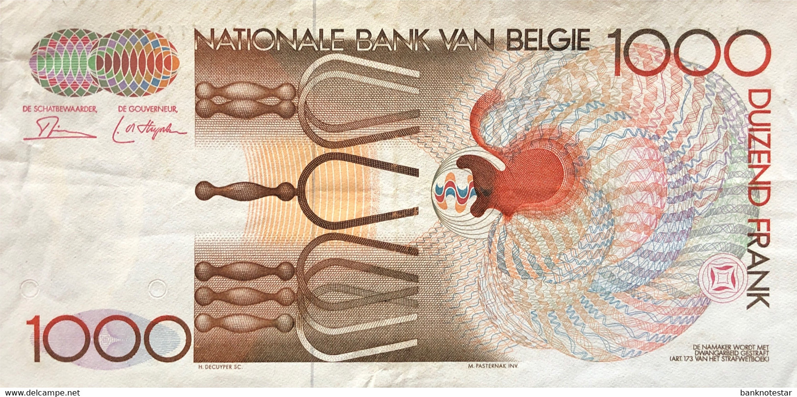 Belgium 1.000 Francs, P-144 (1980) - Very Fine ++ - Signature 3+10 - First Issue! - 1000 Francos