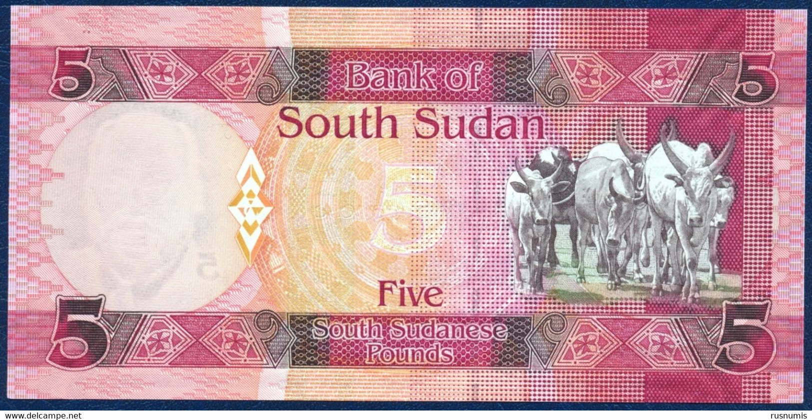 SOUTH SUDAN 5 POUNDS P-11 Dr. John Garang De Mabior - Aliab Dinka Cattle 2015 UNC - Zuid-Soedan