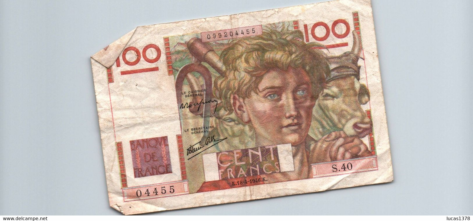 100 Francs Jeune Paysan Type 1945 Avec Signature Favre-Gilly - 100 F 1945-1954 ''Jeune Paysan''