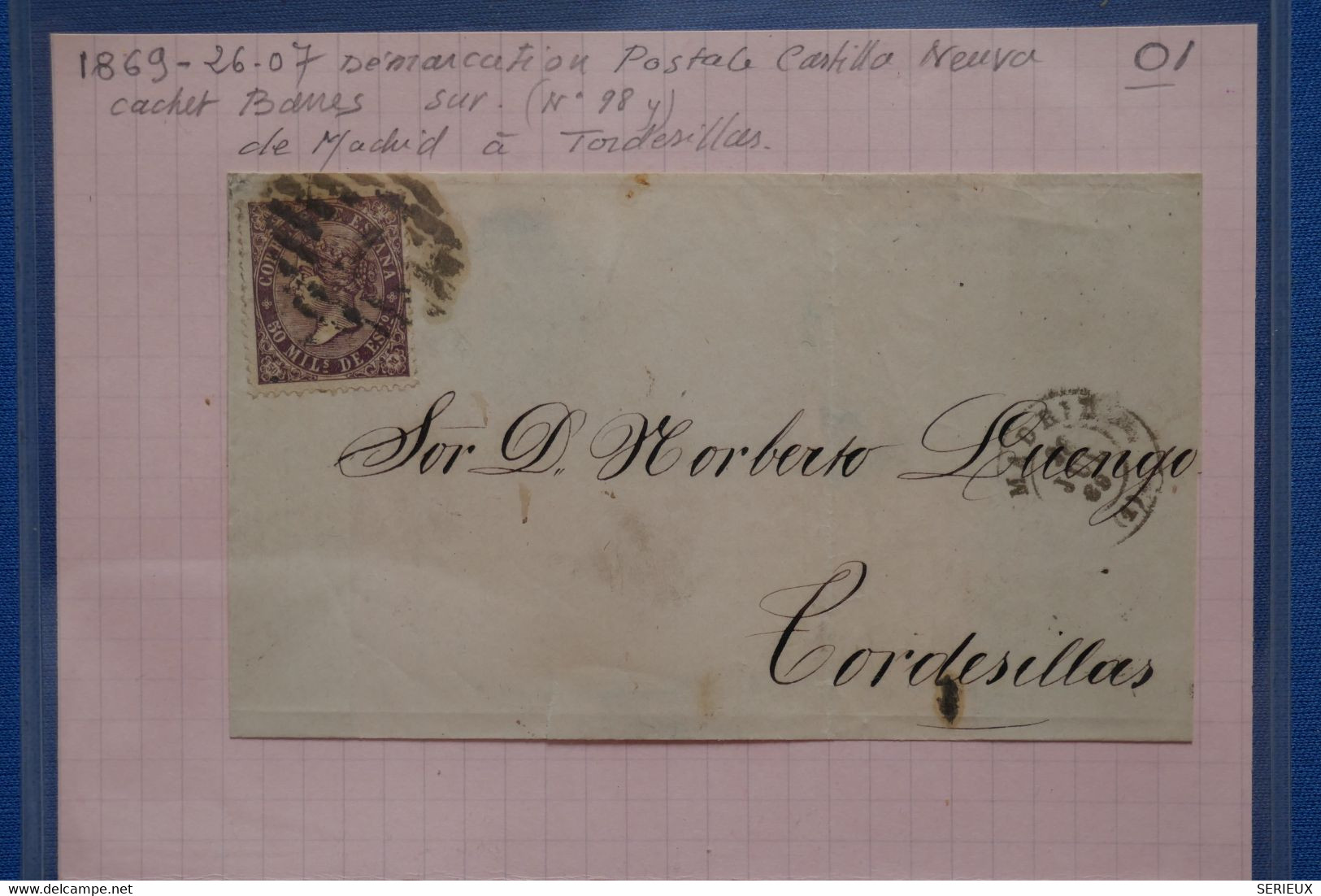 D94 ESPAGNE BELLE LETTRE 1869 CASTILLA NEUVA  MADRID  POUR CORDESILLAS      + AFFR.  INTERESSANT - Briefe U. Dokumente