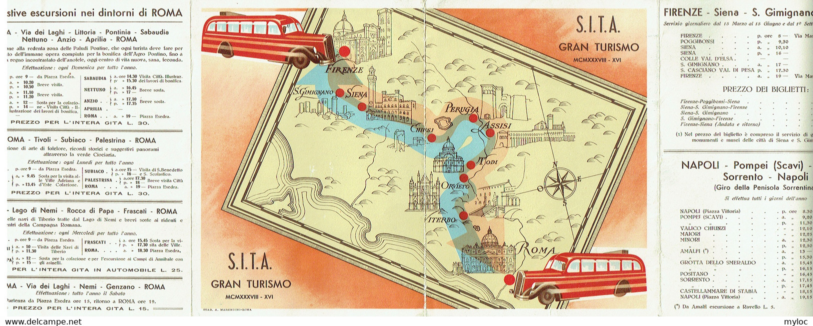 Horaire/Tarif. S.I.T.A. Autocars. Roma-Firenze. 1938. - Europa