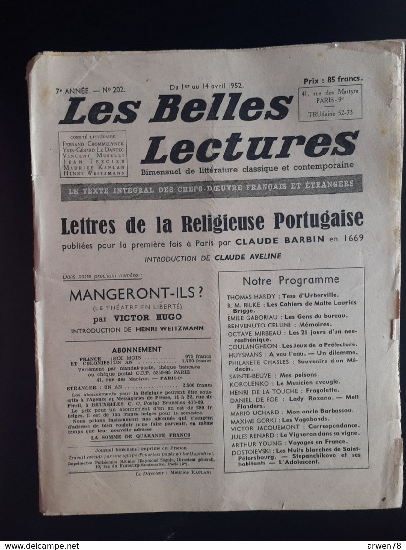Les Belles Lectures Lettres De La Religieuse Portugaise Par Claude Barbin 1952 - Art