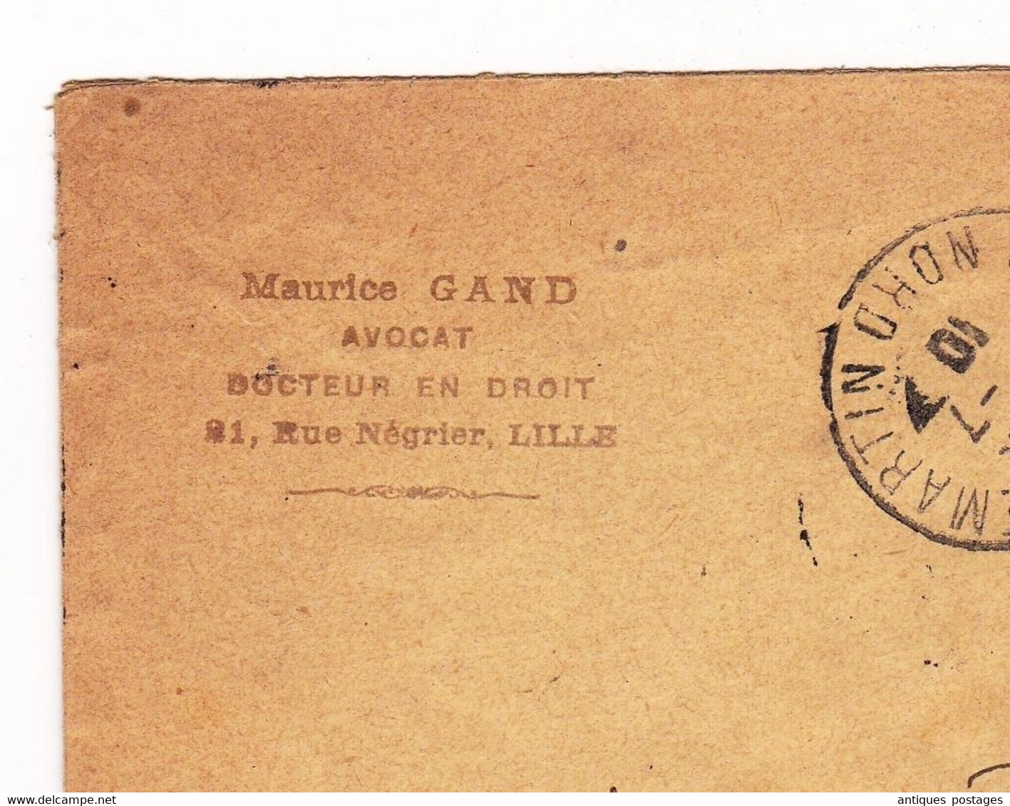 Lettre Paire Semeuse 5c Lille Nord Place Saint-Martin 1910 Maurice Gand Avocat - 1903-60 Semeuse Lignée