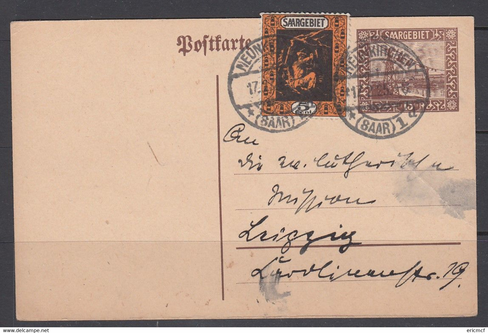 Saar 15c 1925 Uprated Stationery Postcard Used - Ganzsachen