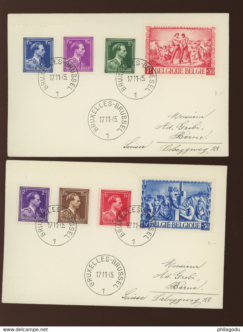 1945   2 Jolies  Lettres Recommandées Vers La Suisse.  697. 698. Et Usage Courant Leopold III. 641/646 - Covers & Documents