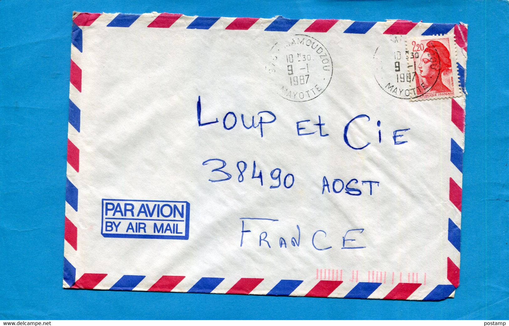 MARCOPHILIE-MAYOTTE- -lettre >Françe Cad-MAMOUDZOU-1987-Marianne 2.20frs - Briefe U. Dokumente