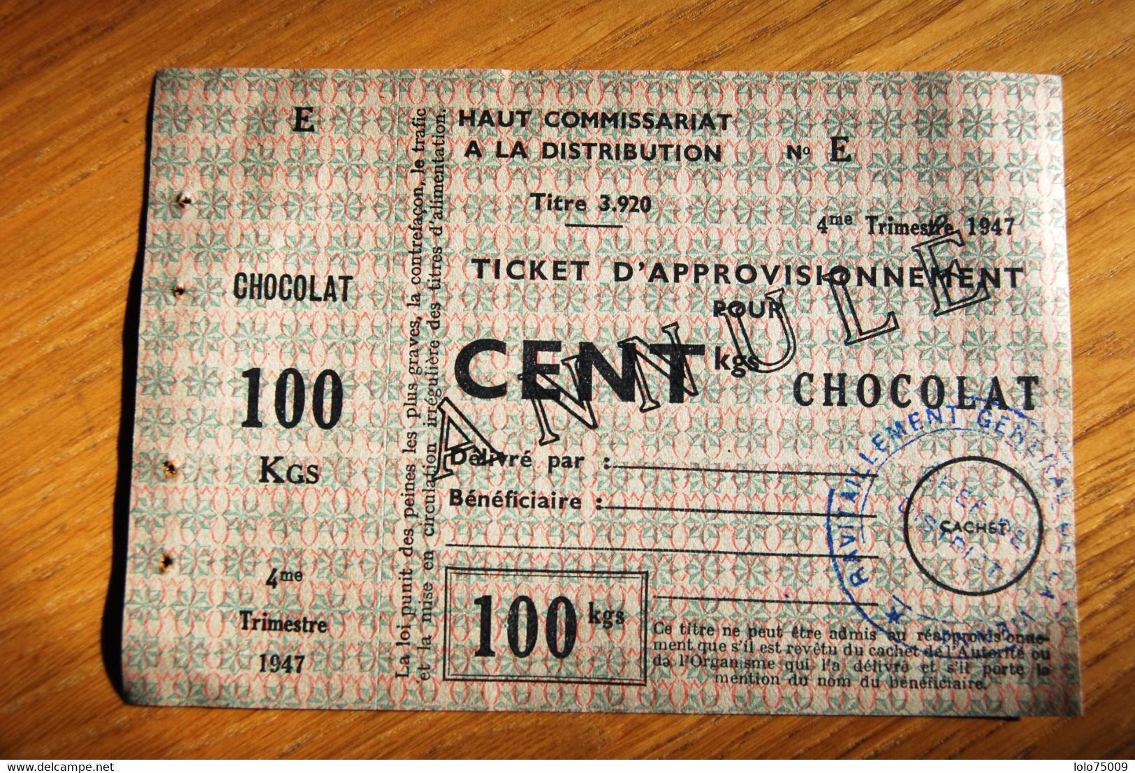 Rationnement - Ticket Approvisionnement Chocolat Annulé Rare - Bons & Nécessité