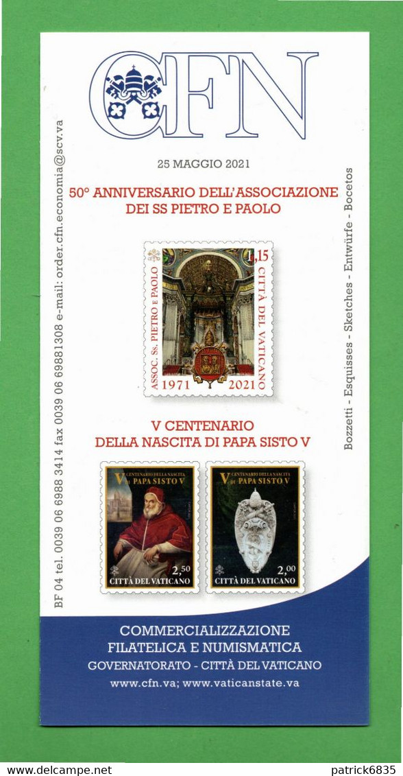 Vaticano - 2021 - Bollettino. Ufficiale. SS PIETRO E PAOLO - NASCITA Di PAPA SISTO V.  25/05///2021. - Storia Postale