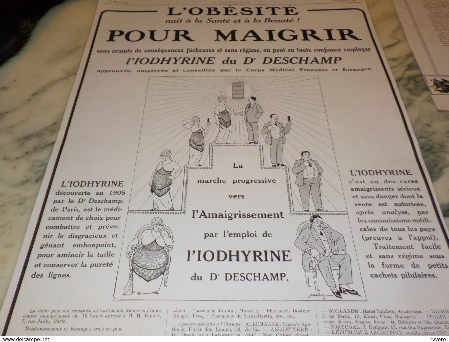 ANCIENNE PUBLICITE CONTRE L OBESITE IODHYRINE DU DOCTEUR  DESCHAMP 1914 - Autres & Non Classés