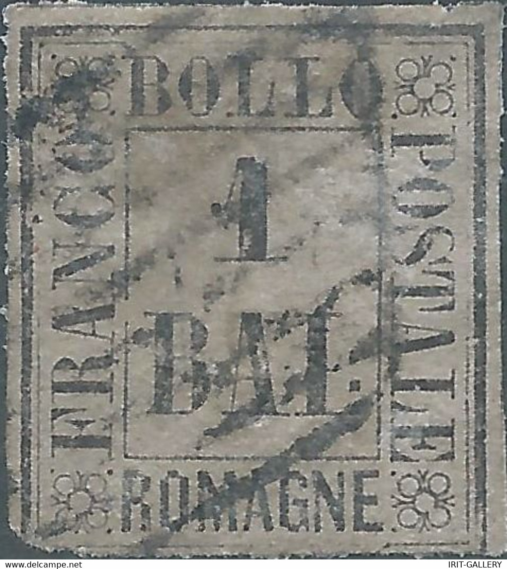 ITALY-ITALIE-ITALIEN,Ancient States Romagna,1859 Stamps With The Value1Baj,Gray-brown Paper Oblitéré,Value:€125,00 Rare! - Romagne