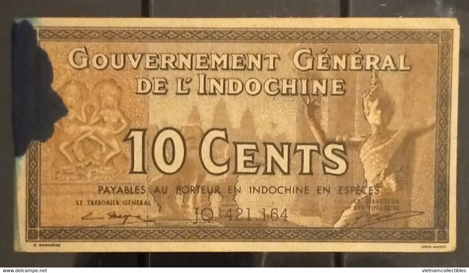 French Indochine Indochina Vietnam Viet Nam Laos Cambodia 10 Cents VF Banknote 1939 - Pick # 85e / 02 Photos - Indochine