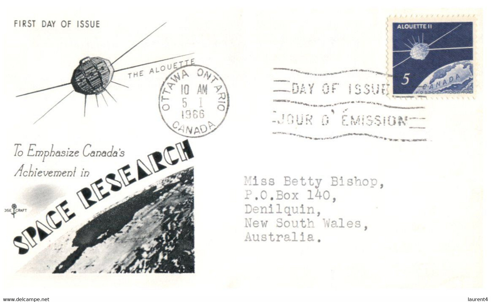 (SS 4) Canada FDC - 1966 - Space Reasearch (posted To Australia) - Amérique Du Nord