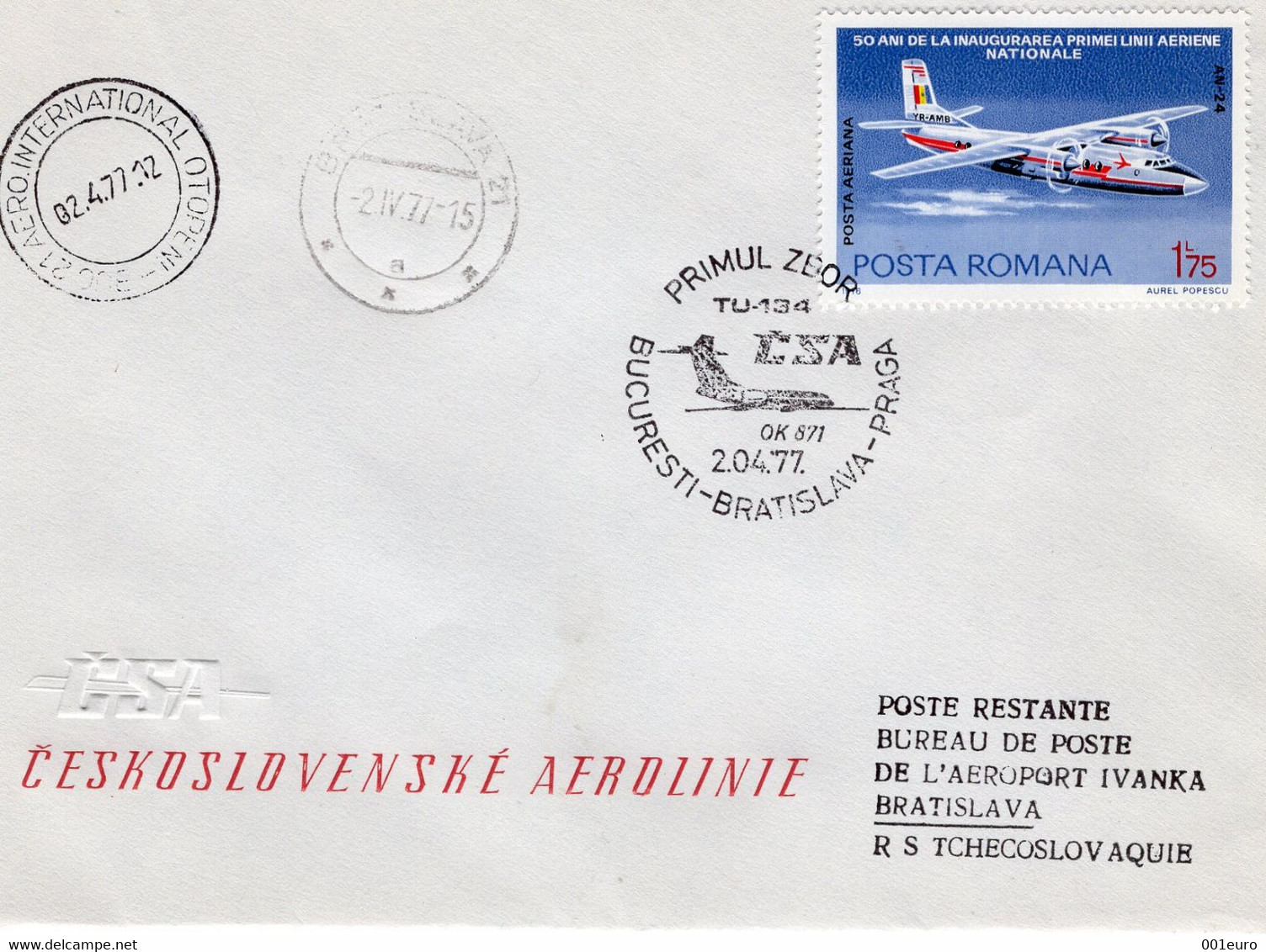 ROMANIA 1977: AEROPHILATELY, BUCHAREST - BRATISLAVA - PRAGUE, Illustrated Postmark On Cover  - Registered Shipping! - Marcofilie