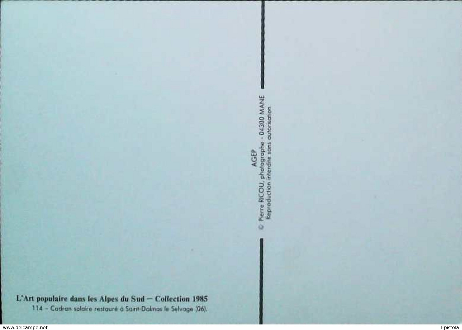 ►   Carte Postale CADRAN SOLAIRE - SUNDIAL à Saint Dalmas Le Selvage  1985 ,     Sundial    Collection Pierre Ricou - Autres & Non Classés