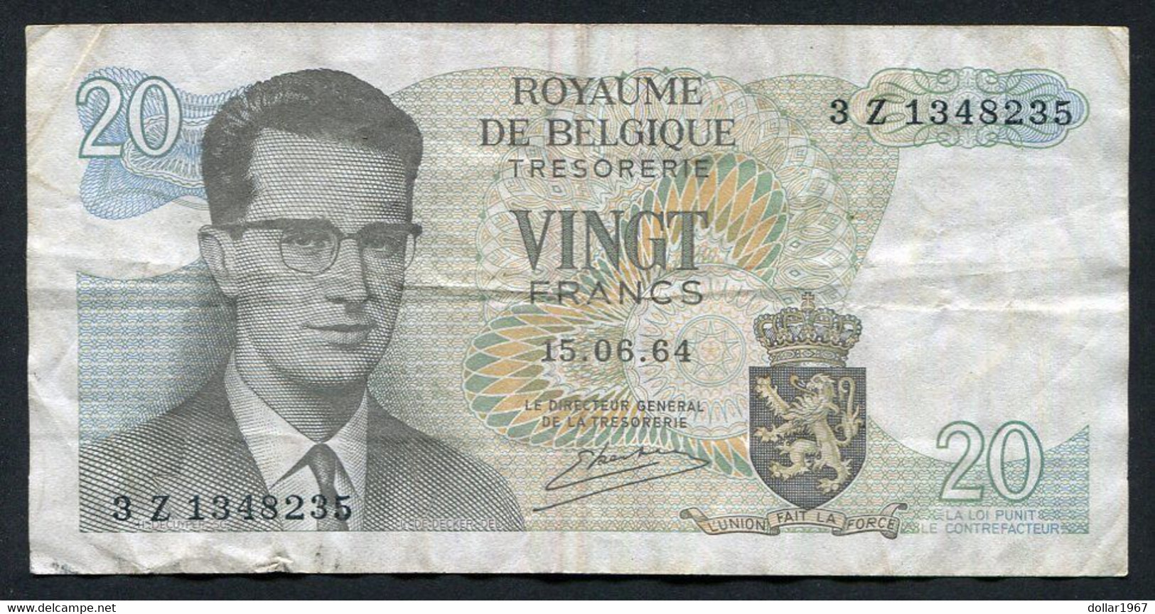 België Belgique Belgium 15 06 1964 -  20 Francs Atomium Baudouin.  3 Z 1348235 - 20 Francs