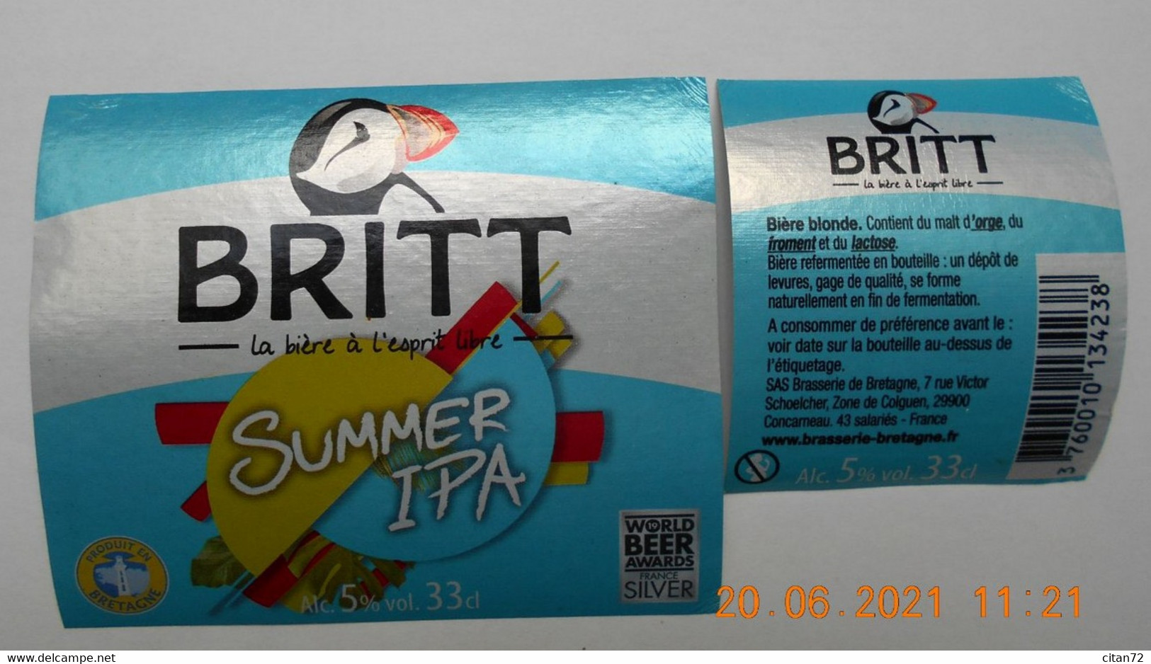 1  ETIQUETTE De BIERE   BRITT    ( Décollée De La Bouteille) - Birra