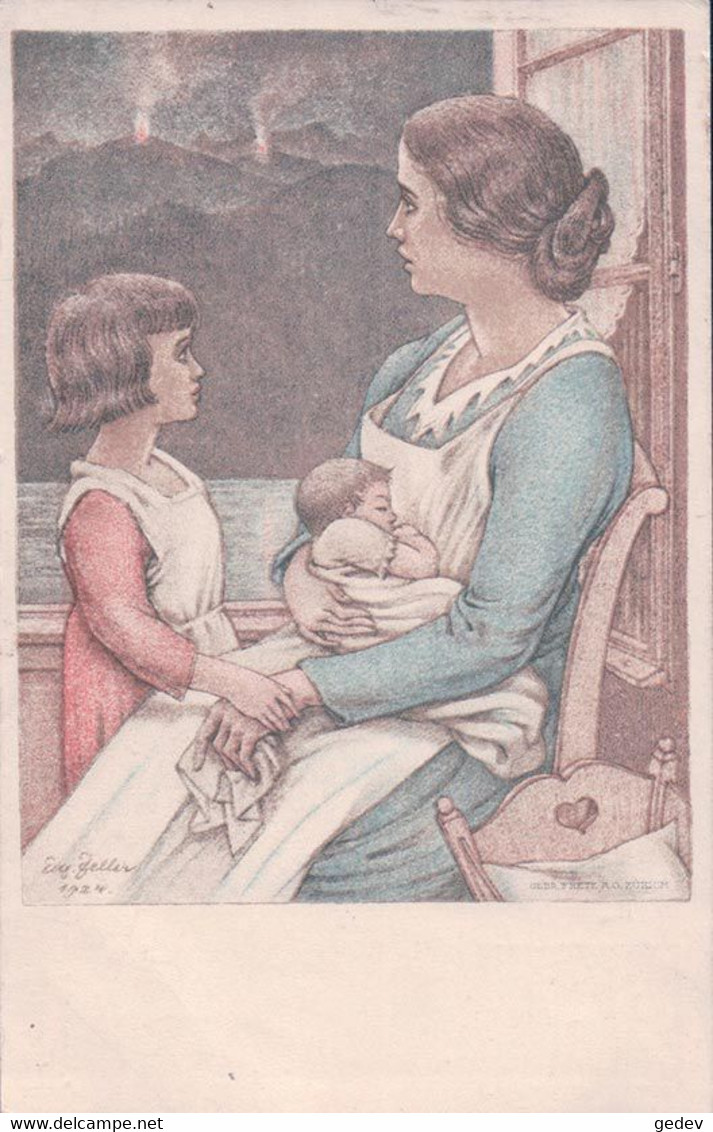 Carte Fête Nationale 1924 Mère Et Enfants, Illustrateur Eug. Zeller (31.7.1924) - Zell