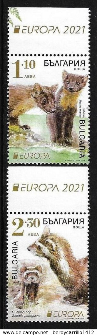 BULGARIA /BULGARIE /BULGARIEN  -EUROPA 2021 -ENDANGERED NATIONAL WILDLIFE"- SERIE De 2 V. Con Viñeta EUROPA - 2021