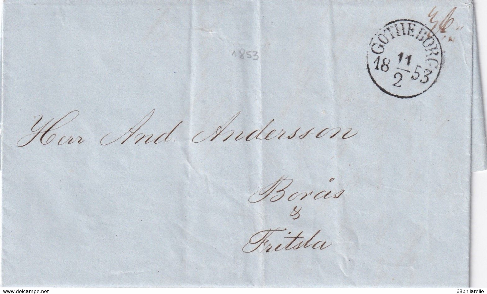SUEDE 1853 LETTRE DE GOTHEBORG - ... - 1855 Prefilatelia