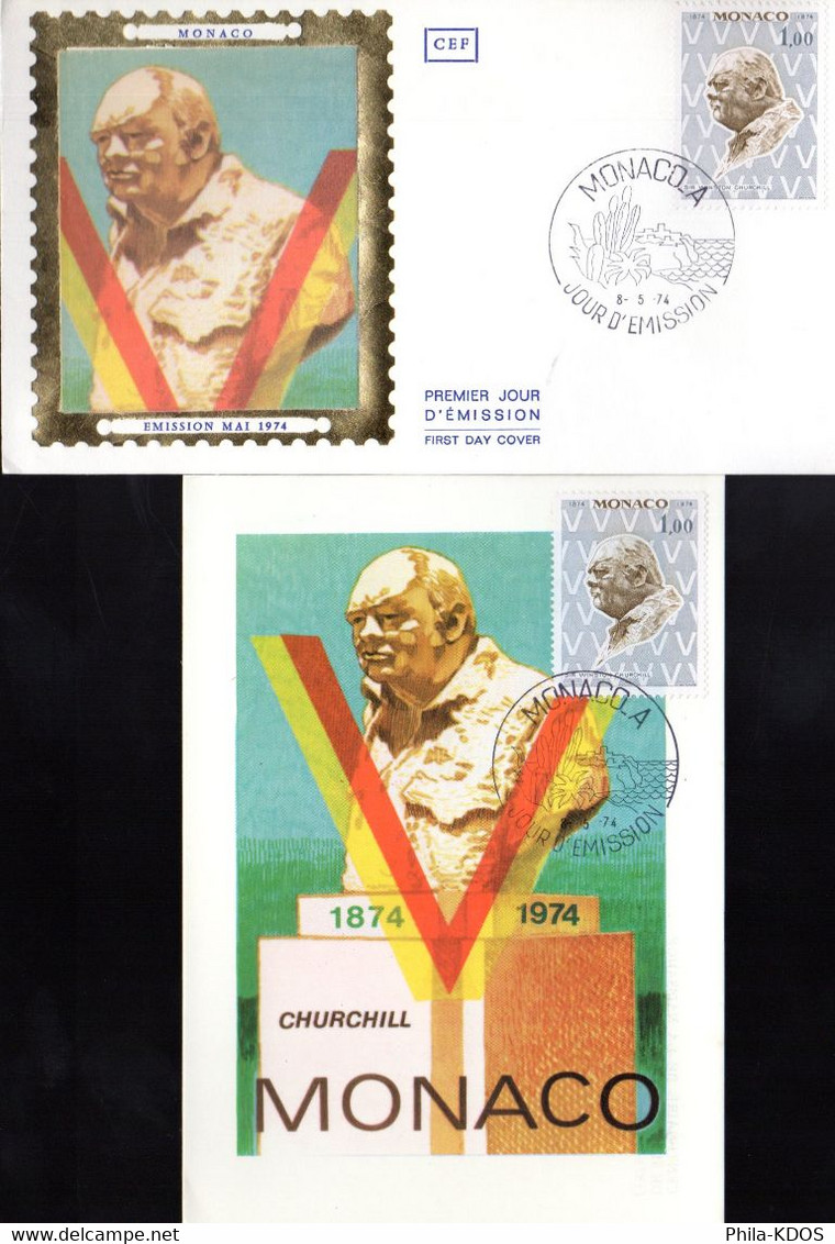 " WINSTON CHURCHILL " Sur LOT (Enveloppe 1er Jour Et Carte Maximum) De MONACO De 1974 N° YT 965. FDC CM - Sir Winston Churchill
