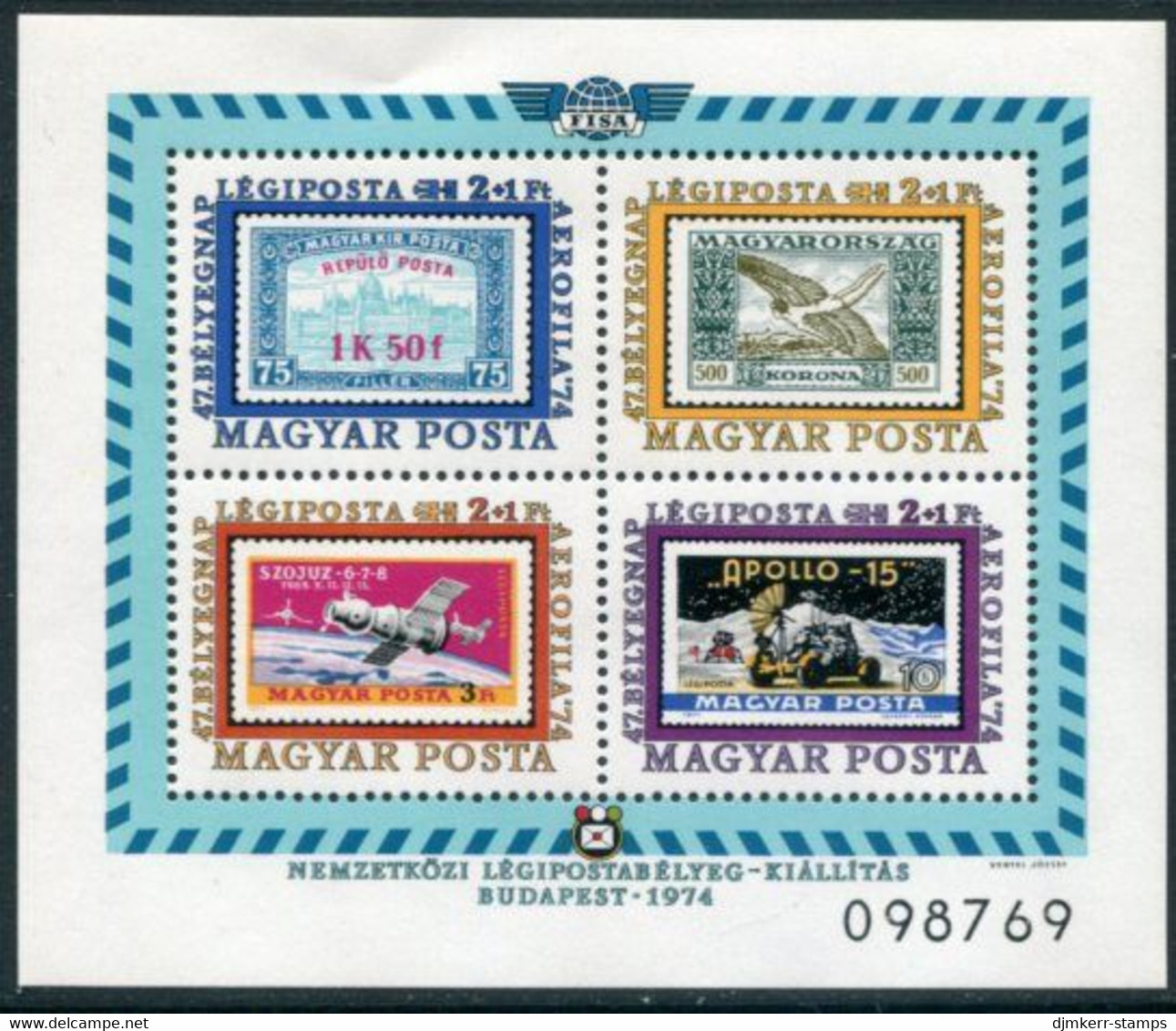 HUNGARY 1974 AEROFILA Stamp Exhiibition Block MNH / **.  Michel Block 109 - Ongebruikt