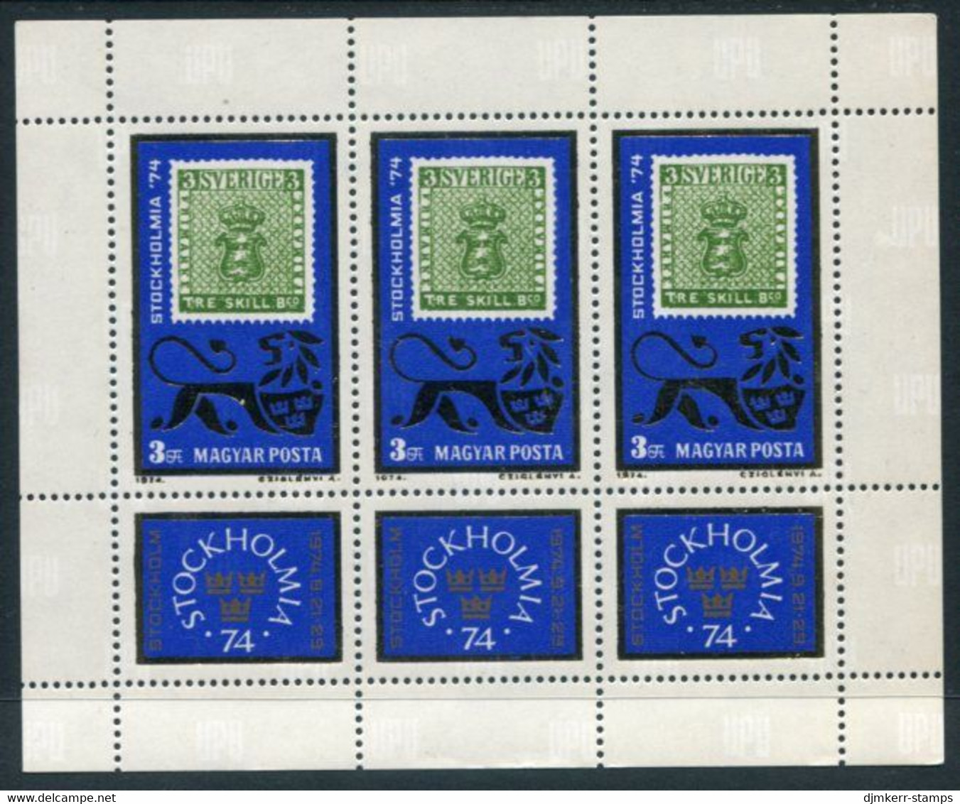 HUNGARY 1974 STOCKHOLMIA Stamp Exhibition Sheetlet MNH / **.  Michel 2981 Kb - Blokken & Velletjes