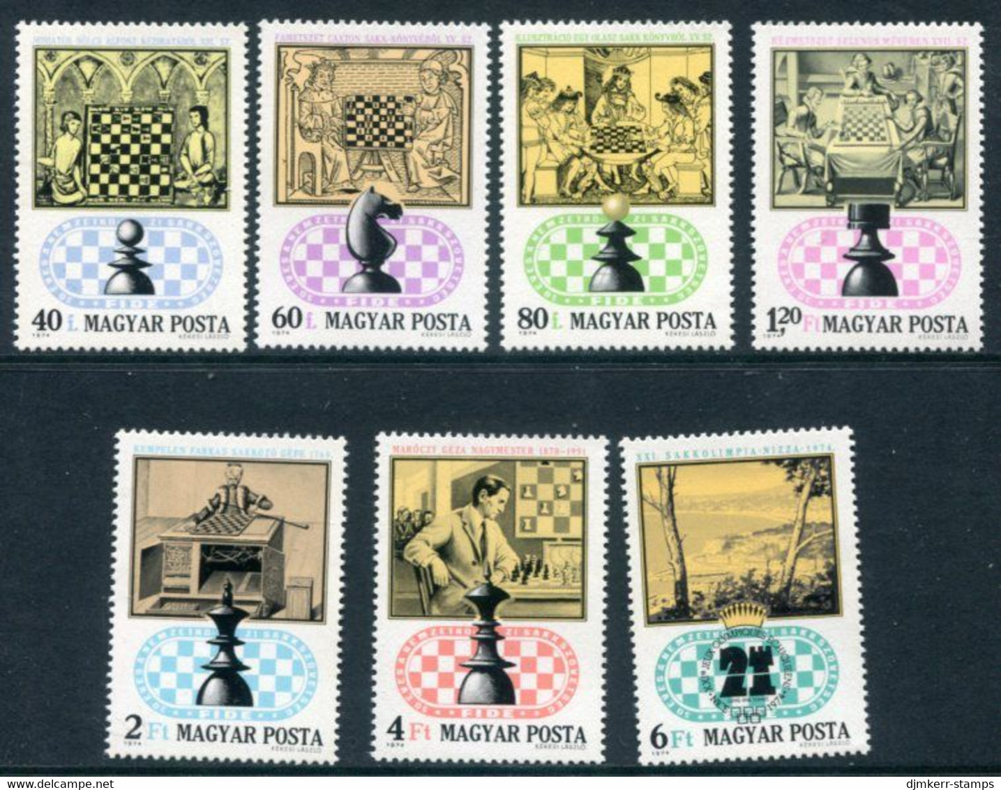 HUNGARY 1974 Chess MNH / **.  Michel 2957-63 - Unused Stamps