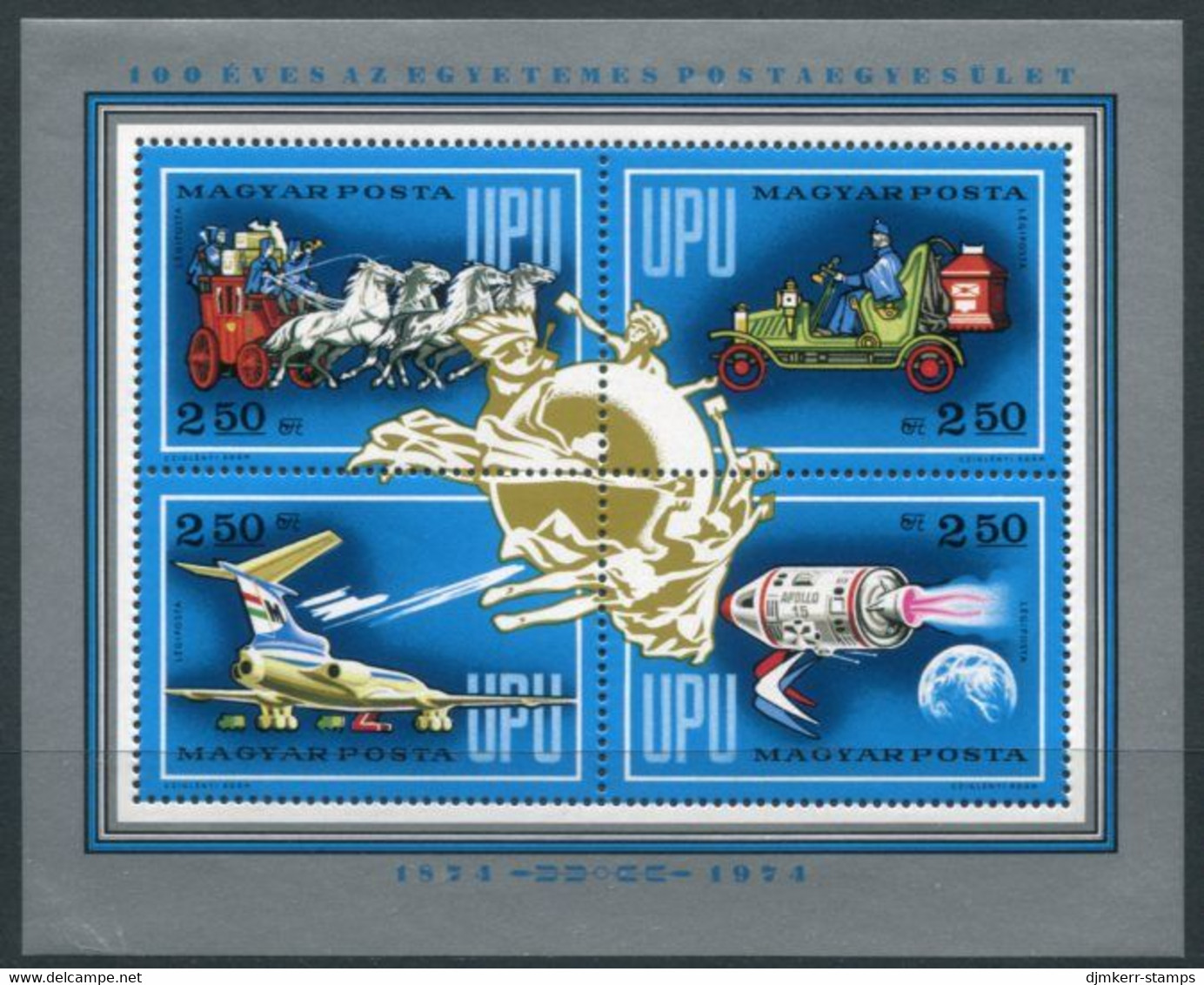 HUNGARY 1974 UPU Centenary  Block MNH / **.  Michel Block 106A - Unused Stamps