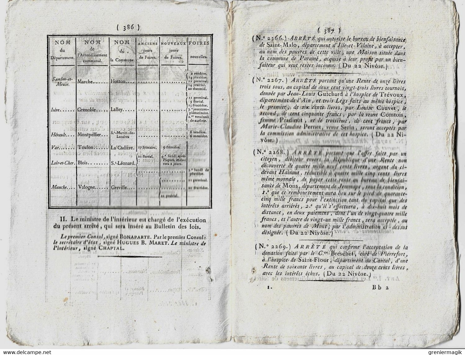 Bulletin Des Lois N°244 Nivôse An XI 1803 Organisation De L'Ecole Spéciale Militaire De Fontainebleau/Foires/Proviseurs - Gesetze & Erlasse