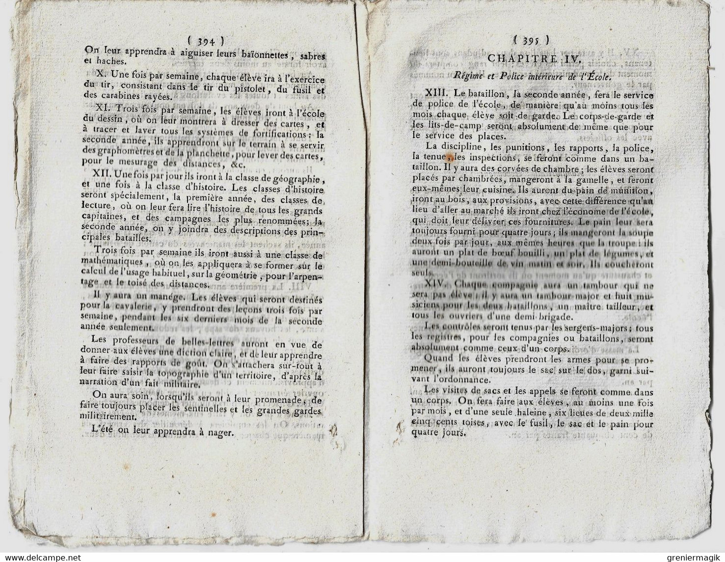 Bulletin des Lois n°244 nivôse an XI 1803 Organisation de l'Ecole spéciale militaire de Fontainebleau/Foires/Proviseurs