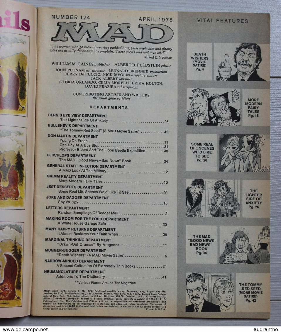 Ancien Magazine Bd MAD N°174 Avril 1975 Charles Bronson BANG DEATH WISH En Anglais - Other Publishers