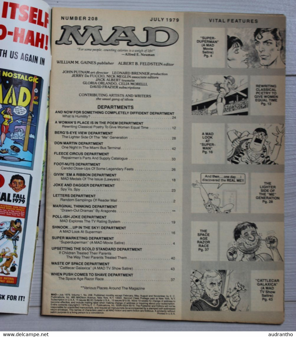 Ancien Magazine Bd MAD N°208 Juillet 1979 Superman The Men's Razor Race  En Anglais - Autres Éditeurs