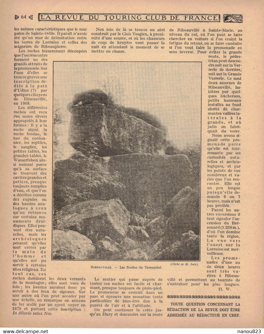 LA REVUE DU TOURING CLUB DE FRANCE 331 1922 MOUSTIERS MENNETOU ACORTA ANTIOCHE TEL KALAT LAUTARET RIBEAUVILLE LES BAUX