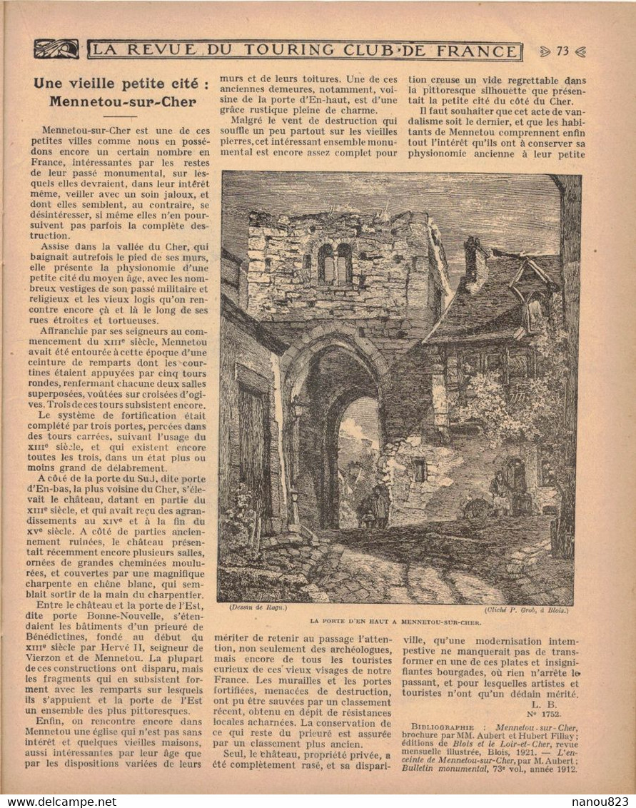 LA REVUE DU TOURING CLUB DE FRANCE 331 1922 MOUSTIERS MENNETOU ACORTA ANTIOCHE TEL KALAT LAUTARET RIBEAUVILLE LES BAUX